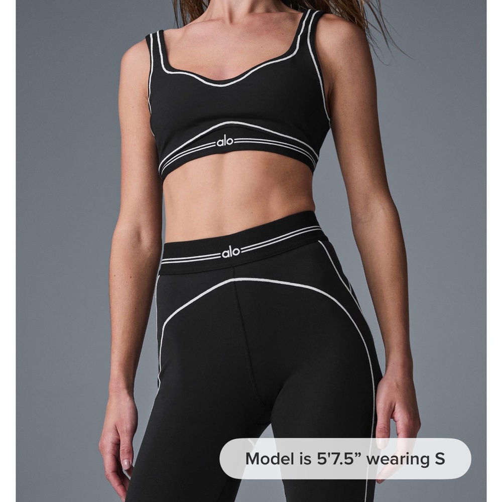 ALO Yoga Heart Throb Black Sports Bra and Leggings Set